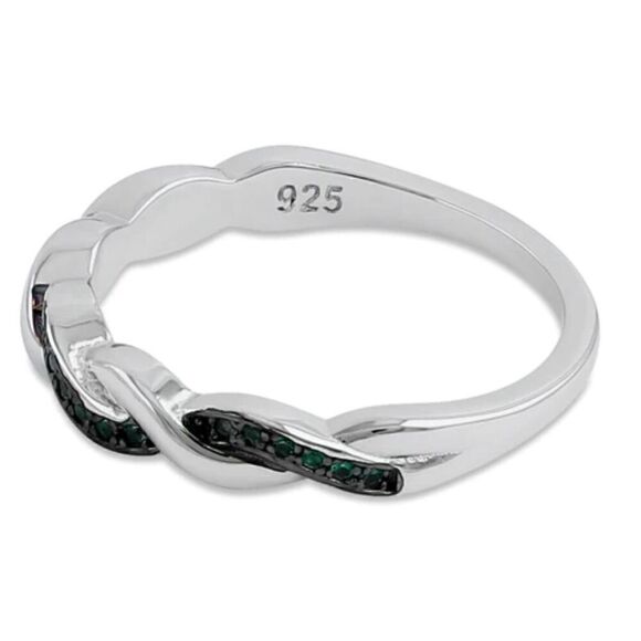 Sterling Silver and Black Rhodium Plated Braided Green Emerald Ring - Picture 4 of 4